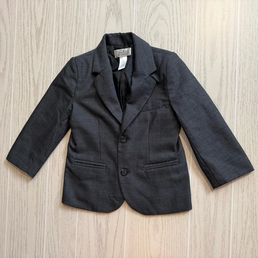 Janie and Jack Toddler Boys Size‎ 3T Gray Wool Herringbone Blazer Formal Jacket